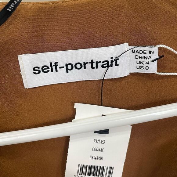 NWT Self-Portrait Women’s Midi Wrap Dress Button Front Cognac Brown sz 0 - Picture 7 of 15